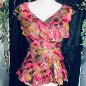 BEAUTIFUL floral ruffle short sleeve chiffon blouse